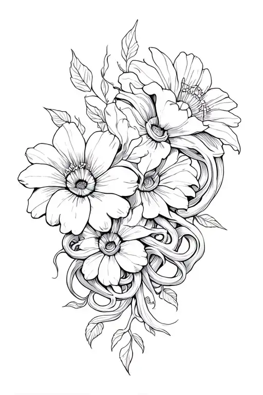 4 Flowers And Medusa Intertwined