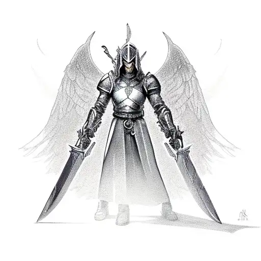 Angel Boy Sword Knelt Down