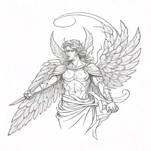 Roman Style Angel With Upwards Pointed Wings And A Mad Expression On His Face