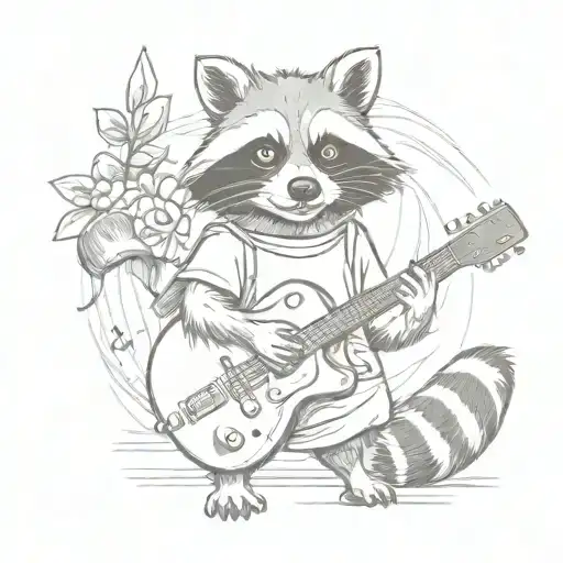 An Anime-style Raccoon Playing A Guitar With Sushi Rolls As Musical Notes