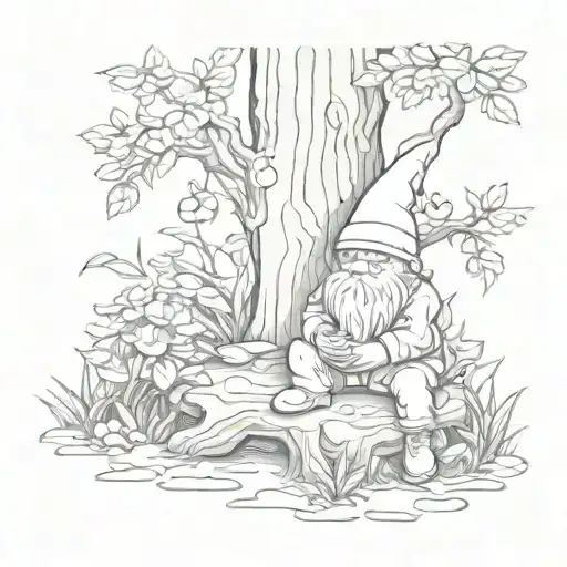 Garden Gnome Sleeping Under A Tree