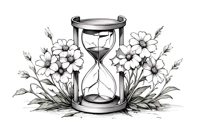 Broken Hourglass With Flowers Growing Out Of It