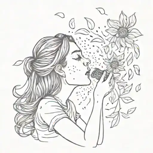 A Whimsical Illustration Of A Daughter Blowing Sunflower Seeds Into A Gust Of Swirling Dust