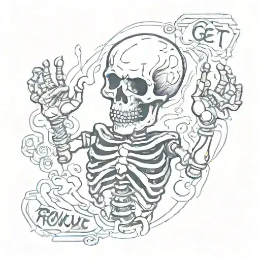 Skeleton Hangloose Sign With The Words Get Roudy Dont Die Around It
