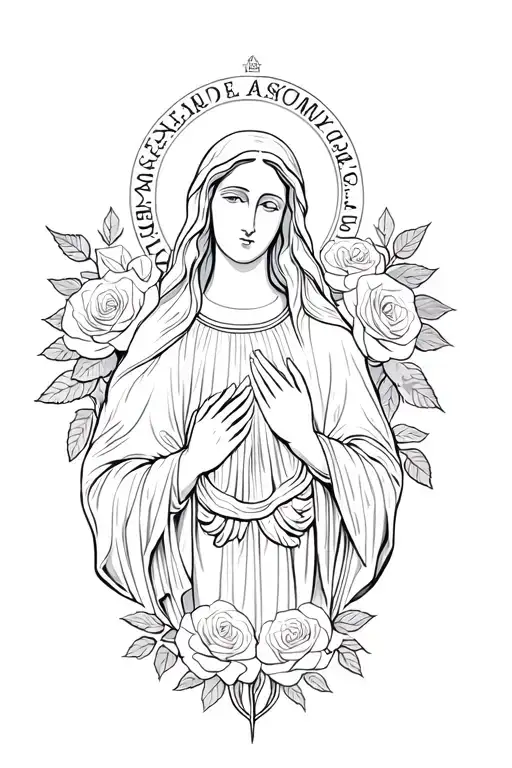 Virgin Mary With Roses Intertwined