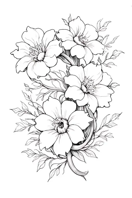 4 Flowers And Medusa Intertwined Symbolizing Strength