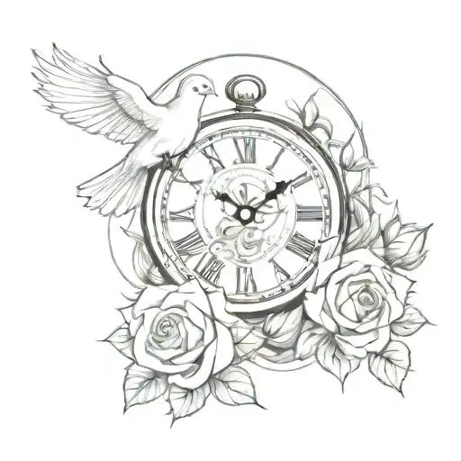 Dove And Rose And Clock