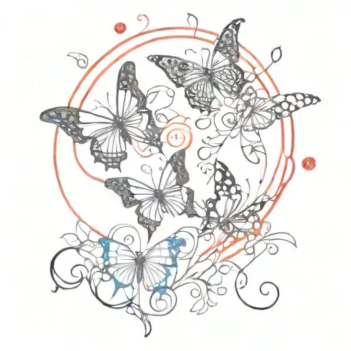 Spiritual Red Sun Vines Wrapped Butterflies Fluttering W