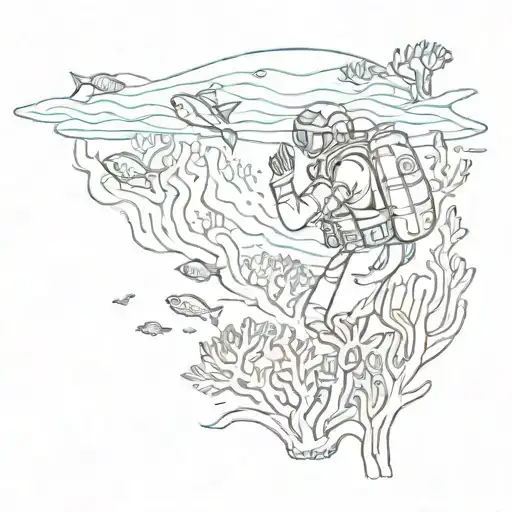 A Scuba Diver Exploring A Coral Reef With A River Flowing In The Background