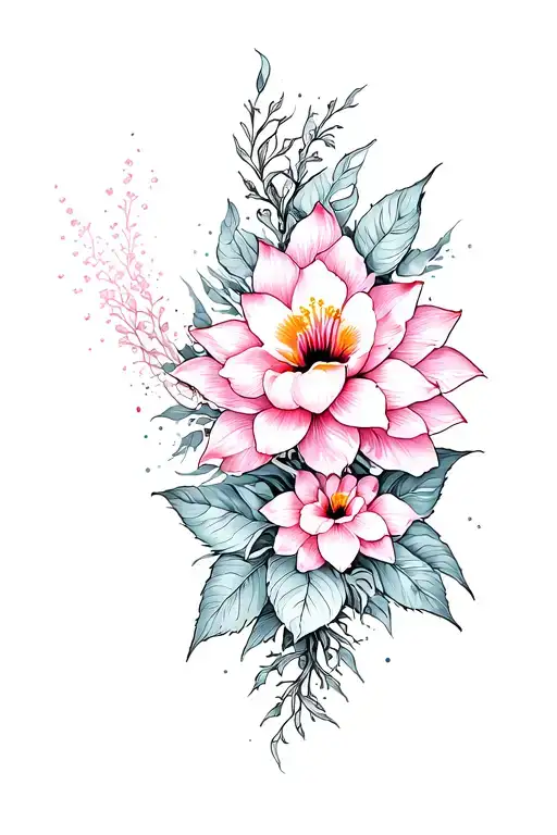 Spine Tattoo Sparkles And A With Big Lotus And Hibiscus Flowers