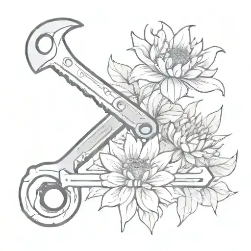 Wrench With Chrysanthemums And Scorpion
