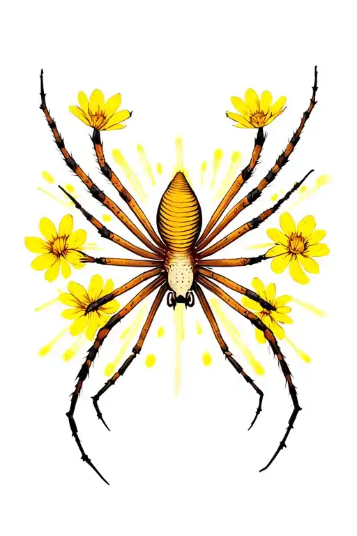 Banana Spider With Yellow Flowers Around It Luminous Points