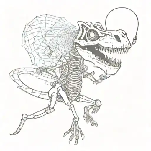 A Skeletal Dinosaur Jamming Out To Music With Headphones On