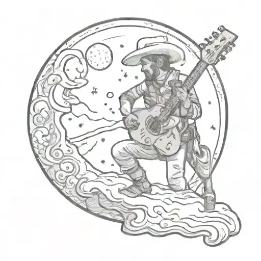 Cowboy Playing Guitar On The Moon