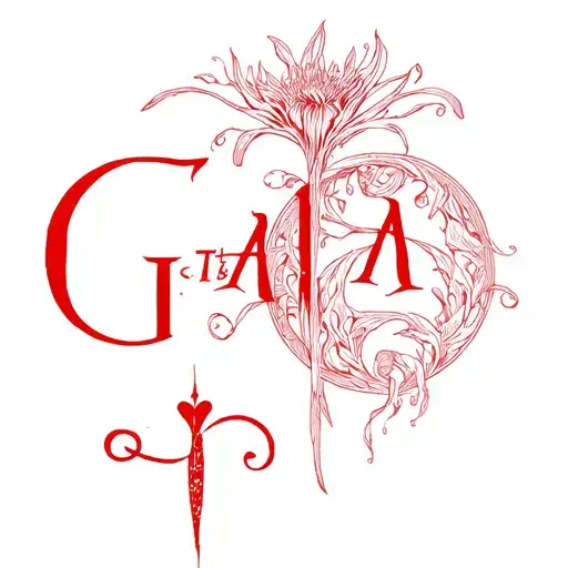 The Word Gaia With A Red Lycoris