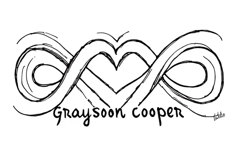 Fine Line Tattoo With Grayson Cooper Written Into An Infinity Symbol With A Heart
