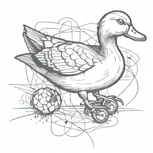 A Sketch Style Tattoo Of A Duck Wearing Soccer Cleats And A Jersey