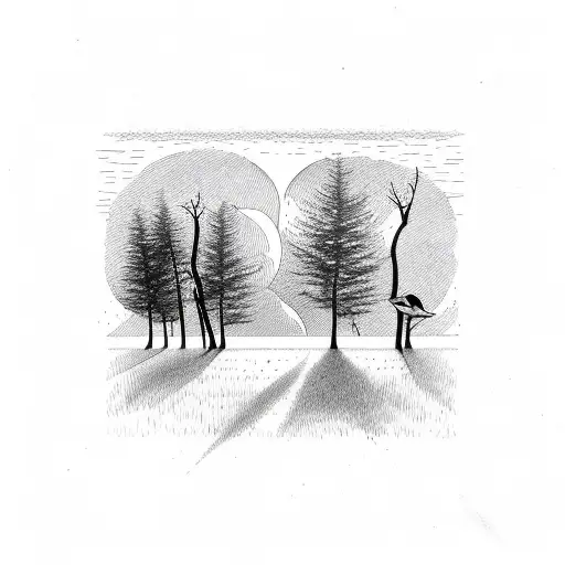 Sunset With Trees And Ducks