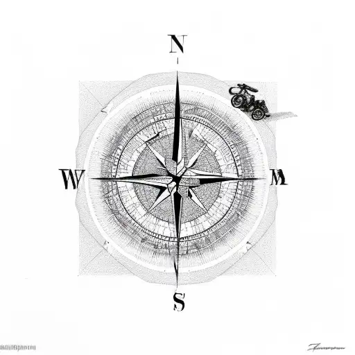 Moutains With Compass And Motorcycle