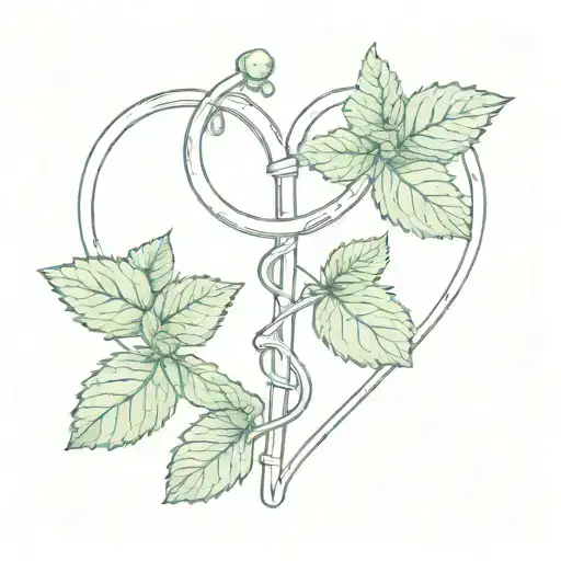Stethescope With Mint Plant Leaves In The Shape Of A Heart