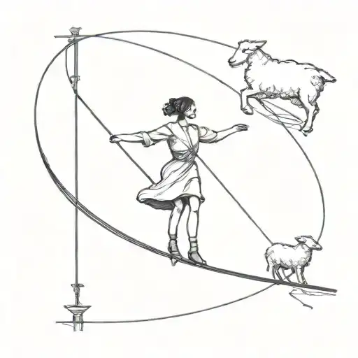 Female Tightrope Walker Following A Lamb
