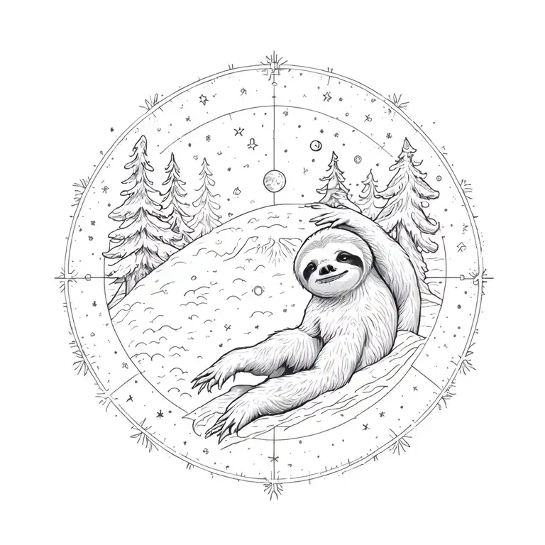 Vertical Composition Of Sloths In Space With Forest And Astrology Attributes