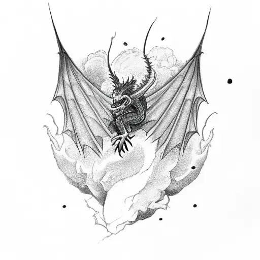 Four Leg Dragon With Sharp Wings Flying Through Lightning