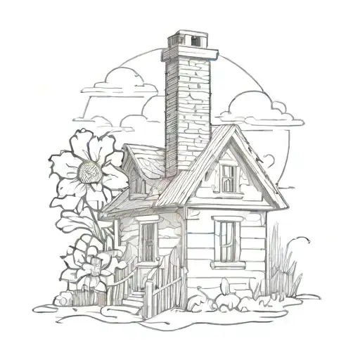 A House With A Flower Coming Out Of The Chimney And The Sun Inside The Window