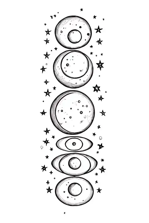 Moon Phases In A Line Art Tattoo Stars