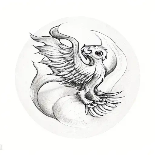 A Phoenix Rising From An Open Book And Three Cat Paw Prints