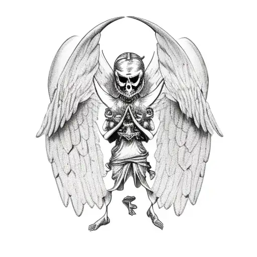 Full Body Angel With Demonic Mask And Wings On Its Back Meant To Fit On A Neck