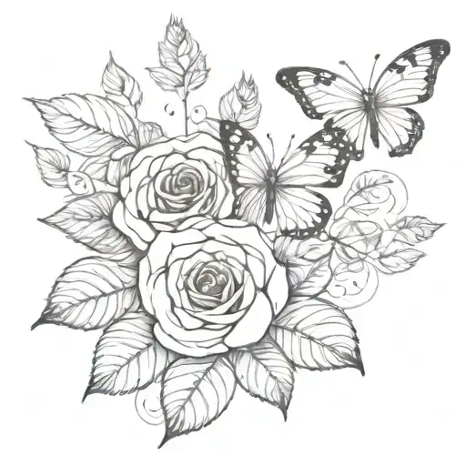 Rose With Butterflies As The Leaves