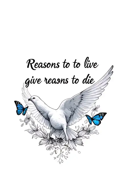 Doves Surrounded By Butterflies With Quote Reasons To Live Give Reasons To Die