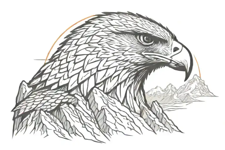 Falcon Head Behind Mountains And Rocks Forming The Shape