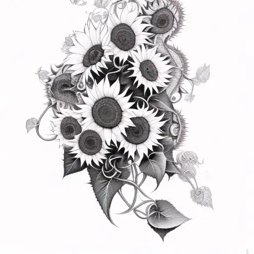 Vertical Vine With 5 Sunflowers On It