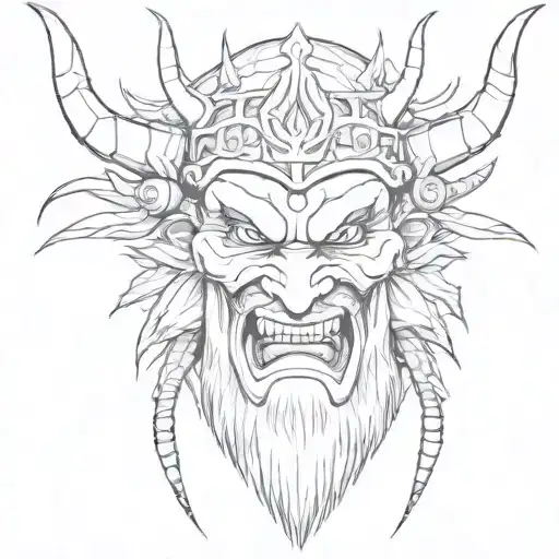 A Jaw With Teeth Without Eyes With A Crown Of Thorns And A Samurai Mask