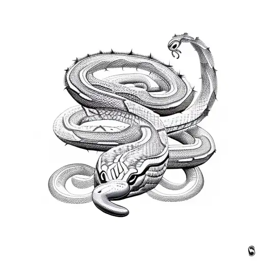 Snake Wrapped Around A Cactus With Rap Lyrics Forming The Scales