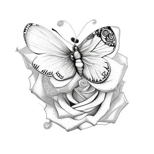 Butterfly And Rose And Pocket Watch