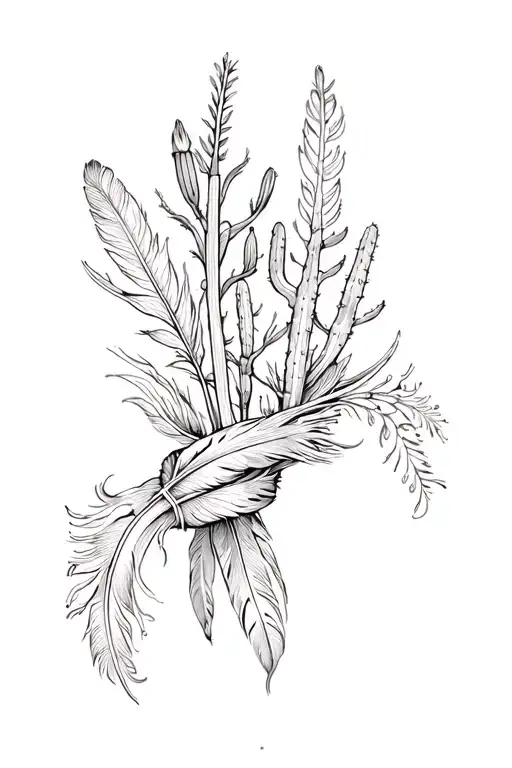 Mustard Plant Wrap Around Arm With Feathers And Cactus