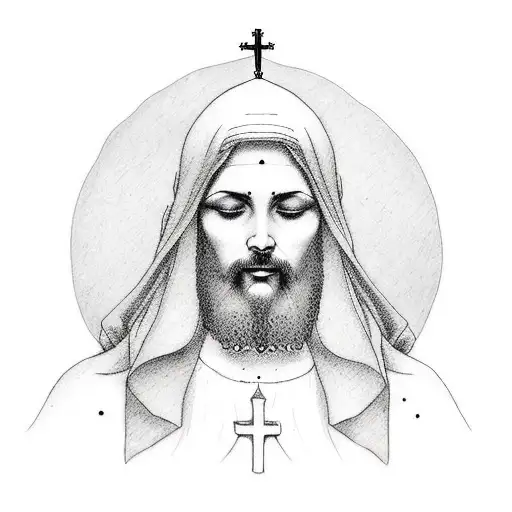 A Tattoo Depicting The Client's Favorite Religious Figure In A Minimalist Sketch Style