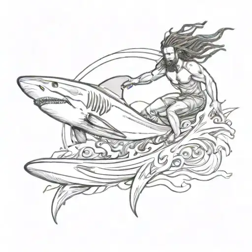 A Man With Dreads Surfing On A Shark