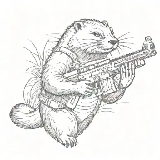 An Otter Standing And Wielding A Fully Automatic Machine Gun