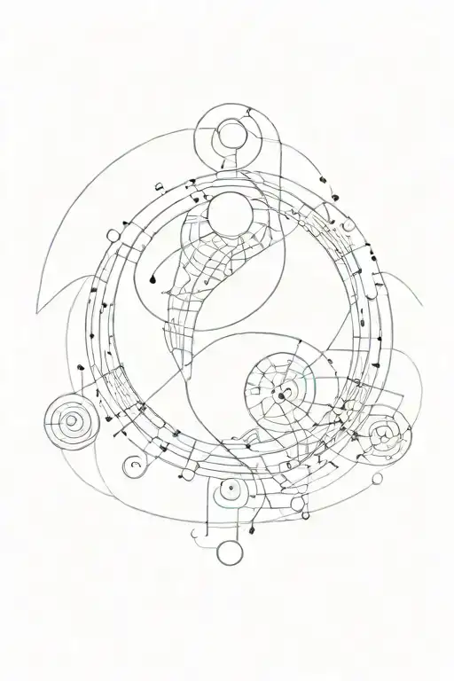 A Ying And Yang Symbol Made Of Intertwined Music Symbols And Physics Equations