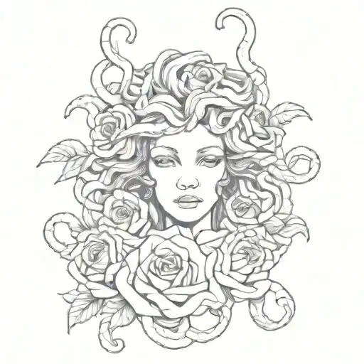 Medusa Head With Snakes Wrapped And Roses