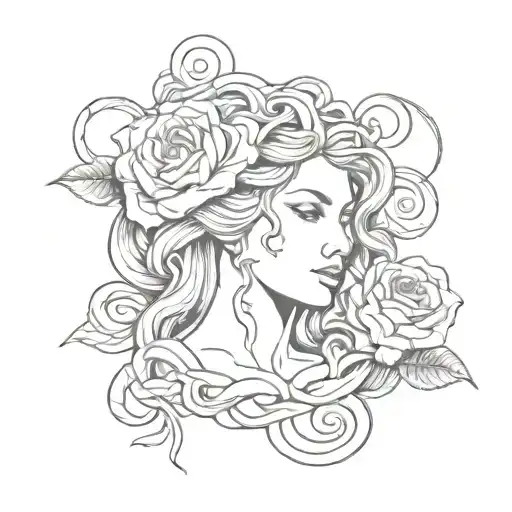 Simple Medusa Head Snakes And Roses Intertwined