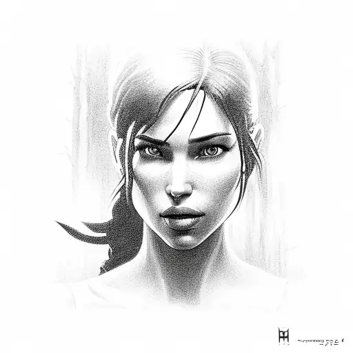 Lara Croft Ps1 Art Style Black And White