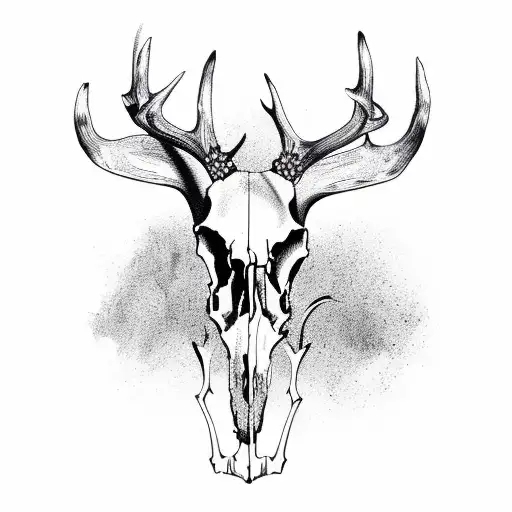 Deer Skull Nailed To Tree