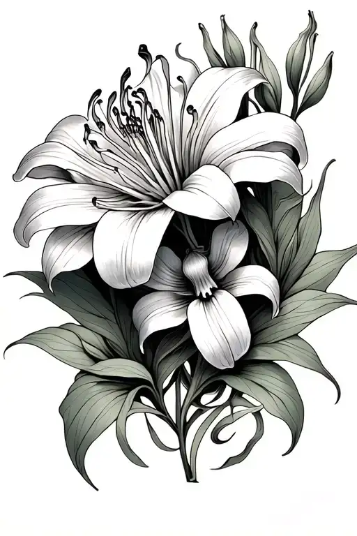 Paws Print Tattoo With Spider -Lily Flower Intertwined