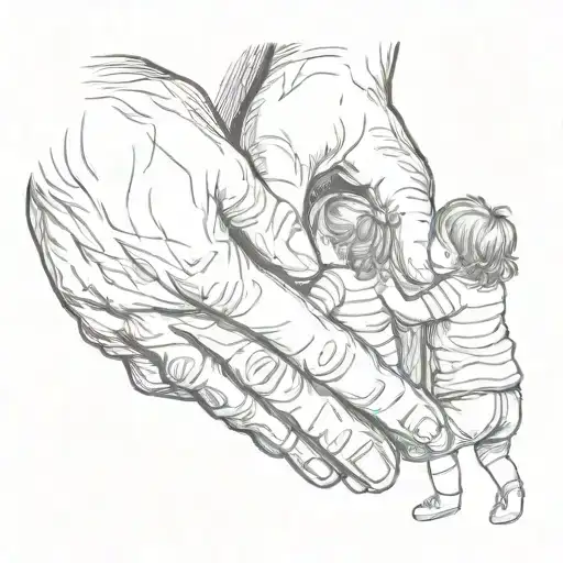 Scatch Ftom The Back Of 45 Years Old Man Holding His Tow Little Daughters Hands