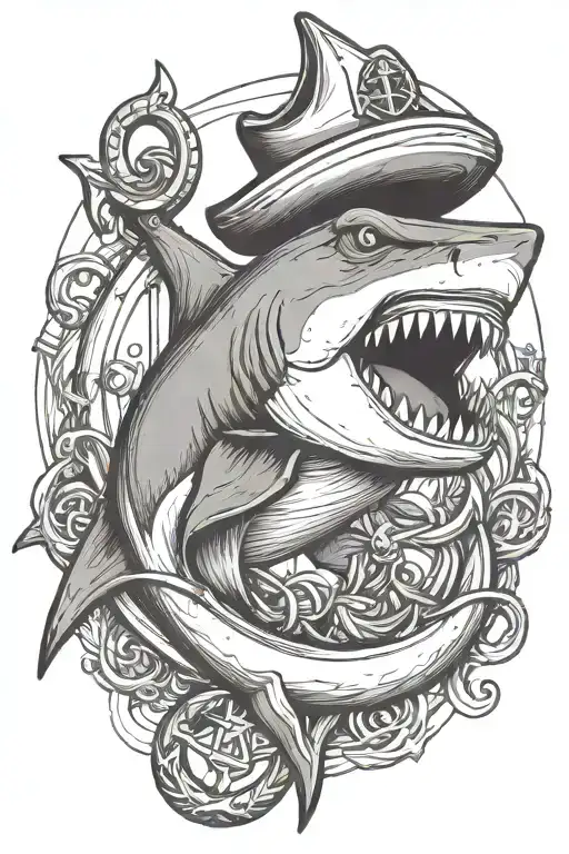 Shark Biting An Anchor Wearing A Sailor Hat
